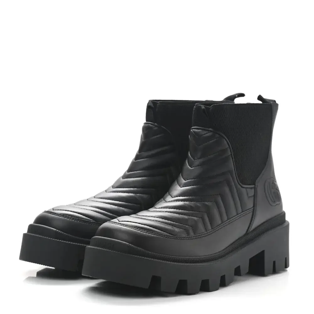 Gucci Frances Matelasse GG Chelsea Boots Black Calfskin Lug Sole EU 37 NIB